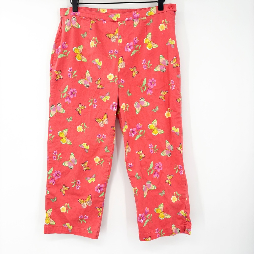 Pappagallo Women's Red Butterfly Floral‎ Capri Pants Size 8